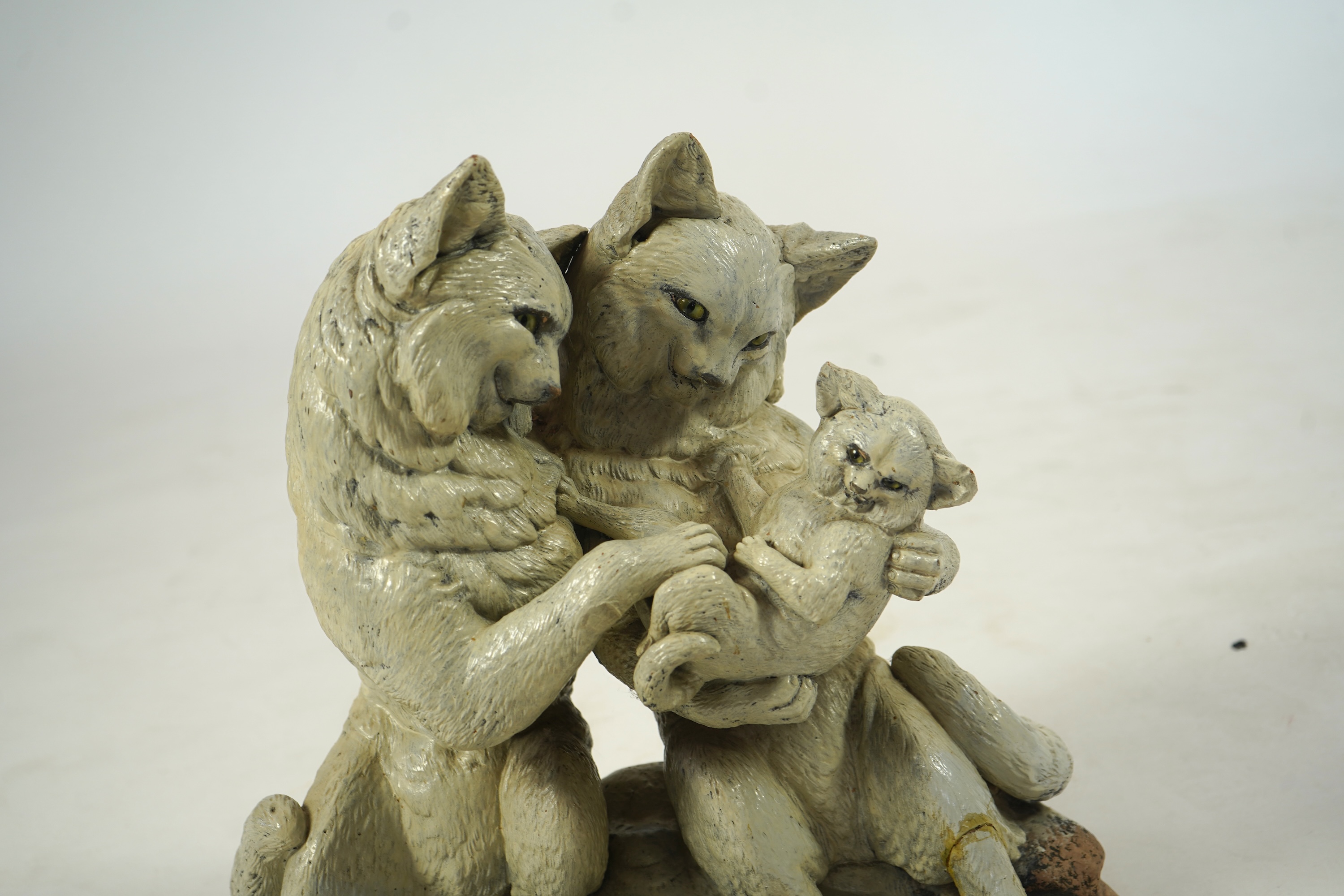 A late 19th century Austrian cold painted terracotta cat group